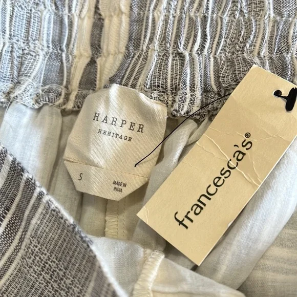 Francesca’s |.Harper Cream & Taupe Chambray Tie Elastic Waist Waist Pants - Picture 5 of 7